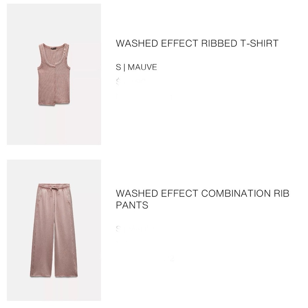 Zara Washed Effect Ribbed Wide Leg Pants and Tank SET